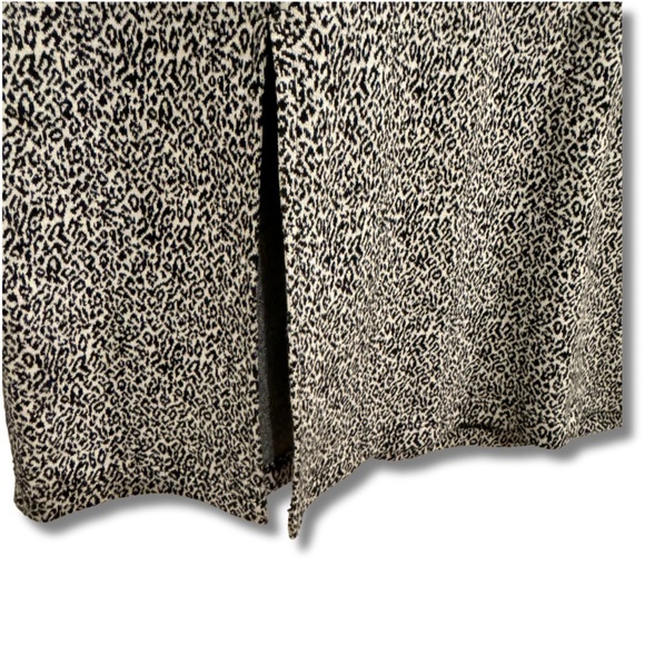 LOFT Midi Dress Snow Leopard Knit Jacquard Short Sleeves Front Side Slit - Picture 10 of 16
